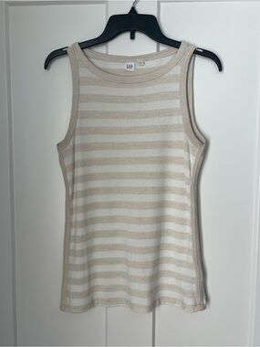 GAP Beige and White Striped Knit Tank